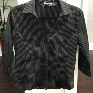 Black with thin white stripes button up blouse
